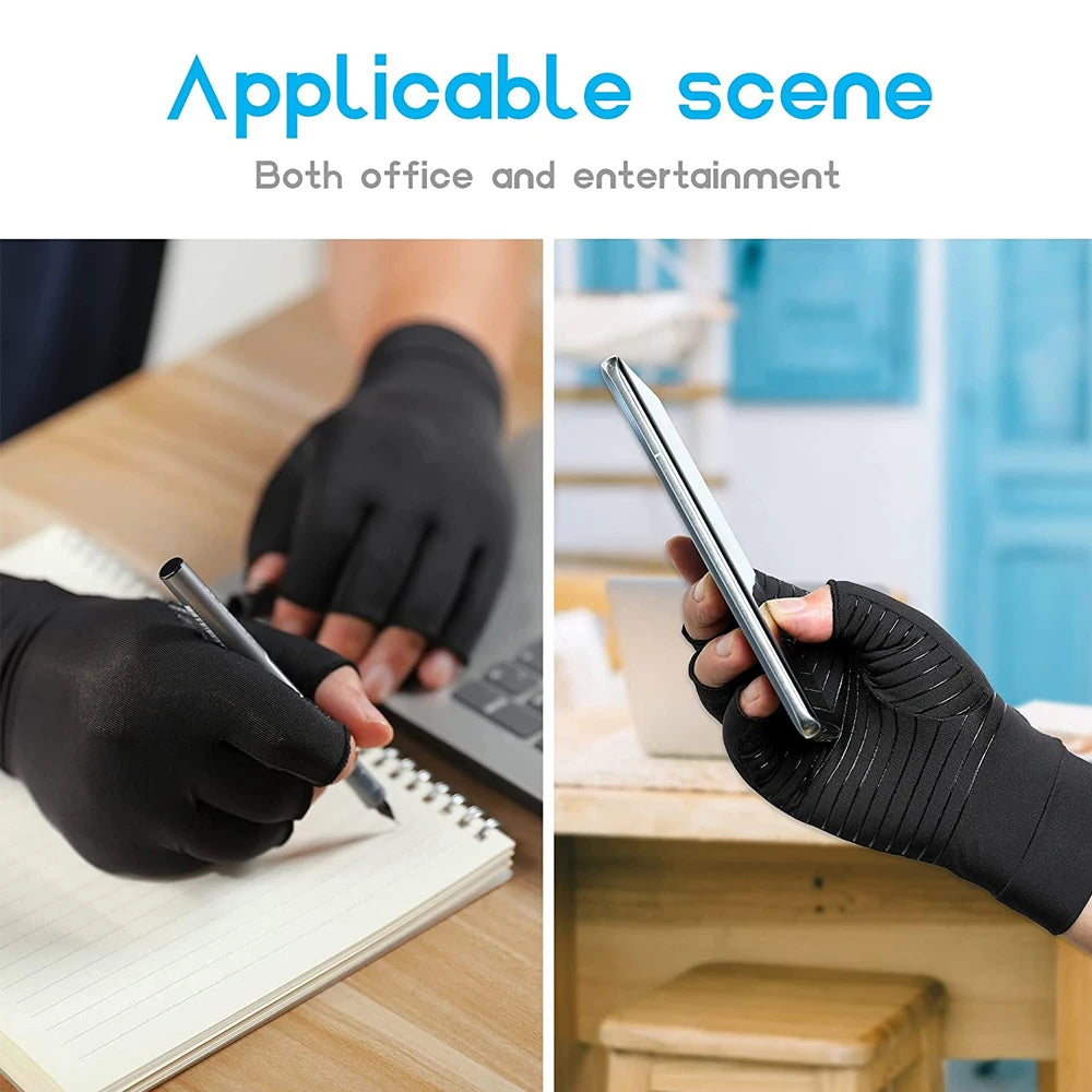 1 Pair Copper Arthritis Compression Gloves Women Men Relieve Hand Pain Swelling and Carpal Tunnel Fingerless for Typing